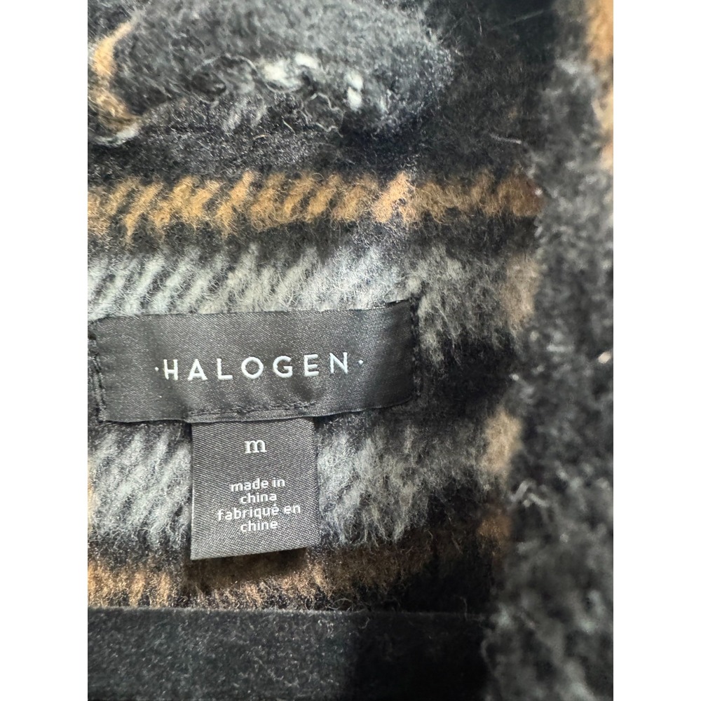 Halogen Barn Plaid Double Breasted Pea Coat Women's Medium Black Long Sleeve - Picture 3 of 8